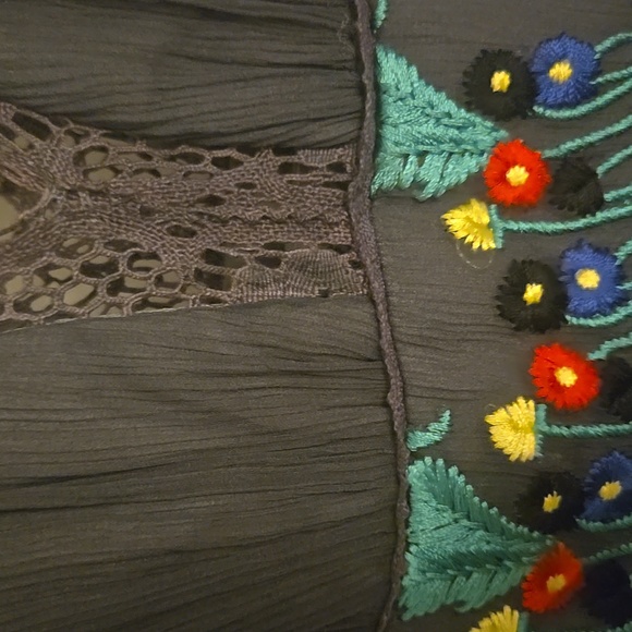 Vintage style dark gray linen embroidered - Picture 2 of 4